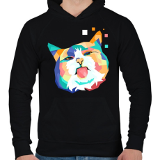 PRINTFASHION Colorfull cat - Férfi kapucnis pulóver - Fekete