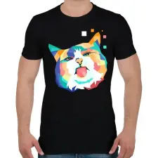 PRINTFASHION Colorfull cat - Férfi póló - Fekete férfi póló