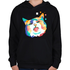 PRINTFASHION Colorfull cat - Gyerek kapucnis pulóver - Fekete