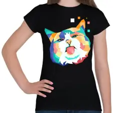 PRINTFASHION Colorfull cat - Női póló - Fekete női póló
