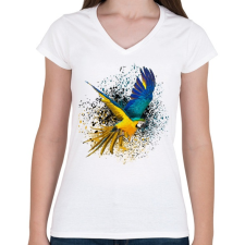PRINTFASHION colorfullparot - Női V-nyakú póló - Fehér női póló