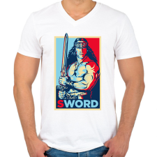 PRINTFASHION Conan Sword - Férfi V-nyakú póló - Fehér férfi póló