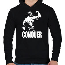 PRINTFASHION Conquer - Férfi kapucnis pulóver - Fekete férfi pulóver, kardigán