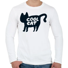 PRINTFASHION Cool Cat - Férfi hosszú ujjú póló - Fehér