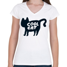PRINTFASHION Cool Cat - Női V-nyakú póló - Fehér