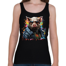 PRINTFASHION Cool pig - Női atléta - Fekete női trikó