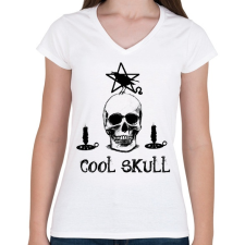PRINTFASHION cool skull - Női V-nyakú póló - Fehér női póló