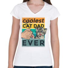 PRINTFASHION Coolest Cat Dad Ever - Női V-nyakú póló - Fehér női póló