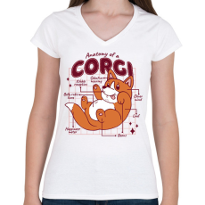 PRINTFASHION Corgi anatómia - Női V-nyakú póló - Fehér