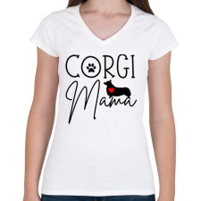PRINTFASHION Corgi anya - Női V-nyakú póló - Fehér női póló