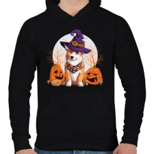 PRINTFASHION Corgi halloween - Férfi kapucnis pulóver - Fekete férfi pulóver, kardigán