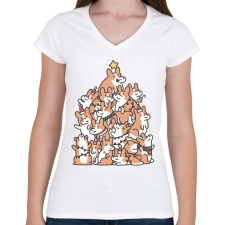 PRINTFASHION Corgi karácsonyfa - Női V-nyakú póló - Fehér női póló