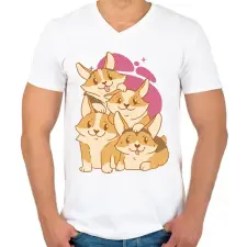 PRINTFASHION Corgi kutyák - Férfi V-nyakú póló - Fehér férfi póló