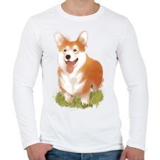 PRINTFASHION Corgi kutyus - Férfi hosszú ujjú póló - Fehér férfi póló