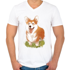 PRINTFASHION Corgi kutyus - Férfi V-nyakú póló - Fehér