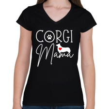 PRINTFASHION Corgi mama - Női V-nyakú póló - Fekete női póló