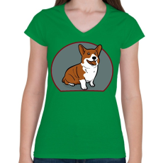 PRINTFASHION Corgi mindenek felett  - Női V-nyakú póló - Zöld