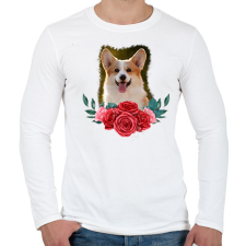 PRINTFASHION Corgi virággal - Férfi hosszú ujjú póló - Fehér férfi póló