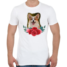 PRINTFASHION Corgi virággal - Férfi póló - Fehér férfi póló
