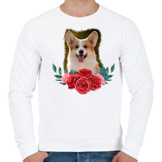 PRINTFASHION Corgi virággal - Férfi pulóver - Fehér