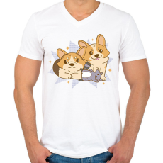 PRINTFASHION Corgik - Férfi V-nyakú póló - Fehér