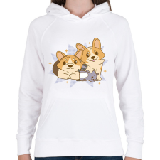 PRINTFASHION Corgik - Női kapucnis pulóver - Fehér női pulóver, kardigán