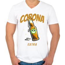PRINTFASHION CORONA EXTRA - Férfi V-nyakú póló - Fehér férfi póló