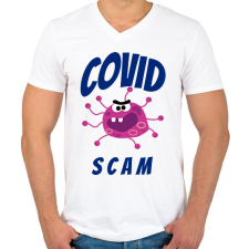 PRINTFASHION Covid Scam - Férfi V-nyakú póló - Fehér férfi póló