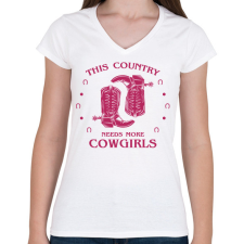 PRINTFASHION Cowgirls - Női V-nyakú póló - Fehér női póló