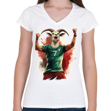 PRINTFASHION CR7 - The Goat - Női V-nyakú póló - Fehér