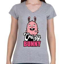 PRINTFASHION Crazy Bunny - Női V-nyakú póló - Sport szürke női póló