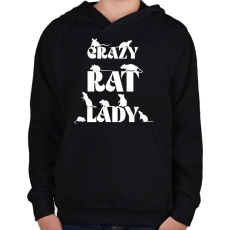 PRINTFASHION Crazy Rat Lady - Gyerek kapucnis pulóver - Fekete