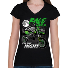 PRINTFASHION Cross Motor Race Track - motokrossz - Női V-nyakú póló - Fekete