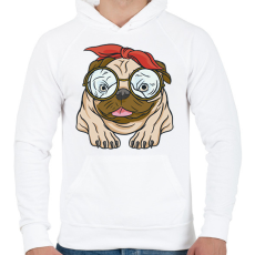 PRINTFASHION Csajos mopsz - Férfi kapucnis pulóver - Fehér