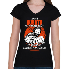 PRINTFASHION Csak a kubota ad nekem erőt - Női V-nyakú póló - Fekete női póló