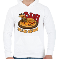 PRINTFASHION Csak a pizza miatt jöttem - Férfi kapucnis pulóver - Fehér