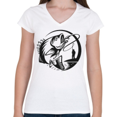 PRINTFASHION Csak a ponty!  - Női V-nyakú póló - Fehér