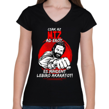 PRINTFASHION Csak az MTZ ad erőt - Női V-nyakú póló - Fekete női póló