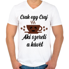 PRINTFASHION Csak egy csaj aki szereti a kávét - Férfi V-nyakú póló - Fehér férfi póló
