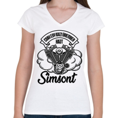 PRINTFASHION Csak egy igazi úriember hajt Simsont - Női V-nyakú póló - Fehér