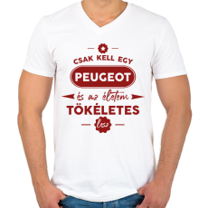 PRINTFASHION Csak kell egy Peugeot - Férfi V-nyakú póló - Fehér