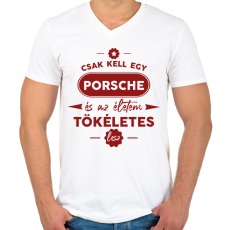 PRINTFASHION Csak kell egy Porsche - Férfi V-nyakú póló - Fehér