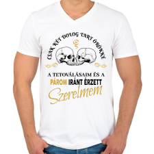 PRINTFASHION Csak két dolog tart örökké - Párom - Férfi V-nyakú póló - Fehér férfi póló