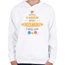 PRINTFASHION Csak töltsd ki a kávém - Horgolós - Gyerek kapucnis pulóver - Fehér