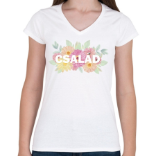 PRINTFASHION Család virágokkal - Női V-nyakú póló - Fehér női póló