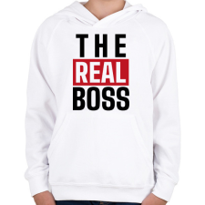 PRINTFASHION Családi - The real boss (feleség) - Gyerek kapucnis pulóver - Fehér gyerek pulóver, kardigán