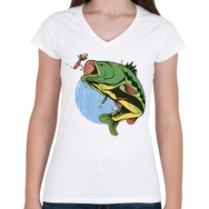 PRINTFASHION Csapósügér - Női V-nyakú póló - Fehér