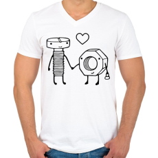 PRINTFASHION Csavar es anya páros - Férfi V-nyakú póló - Fehér