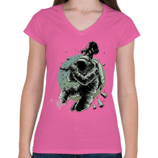 PRINTFASHION Csendet!  - Női V-nyakú póló - Rózsaszín