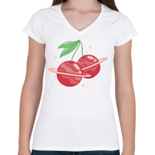 PRINTFASHION Cseresznye bolygók - Női V-nyakú póló - Fehér női póló